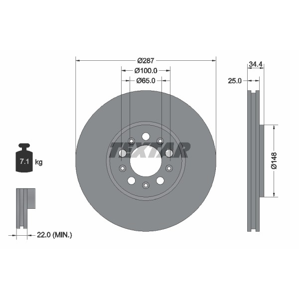 Слика на кочионен диск TEXTAR PRO+ 92106605 за Audi A1 (8X1) 1.8 TFSI - 192 коњи бензин