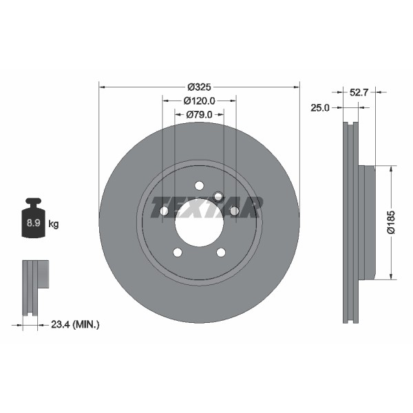 Слика на кочионен диск TEXTAR PRO+ 92106905 за BMW 3 Cabrio E46 330 Ci - 228 коњи бензин