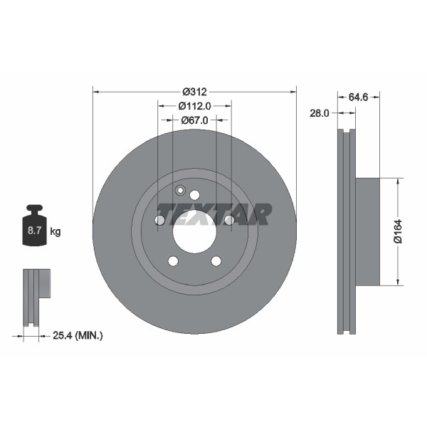 Слика на кочионен диск TEXTAR PRO+ 92115305 за Mercedes CLS (c219) CLS 320 CDI (219.322) - 224 коњи дизел