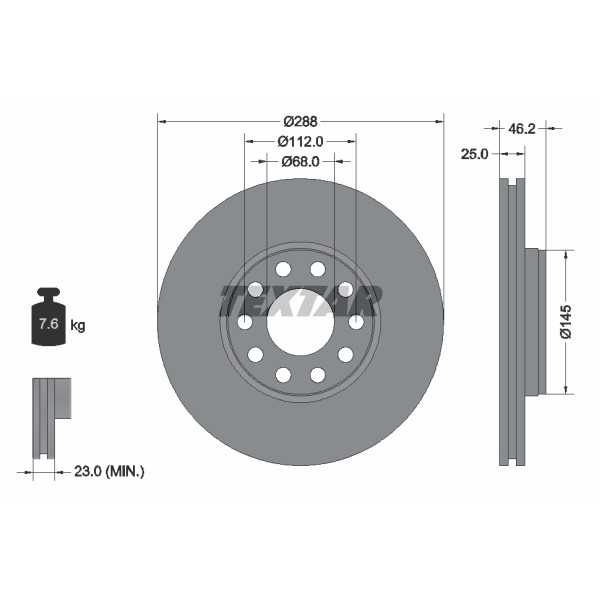 Слика на кочионен диск TEXTAR PRO+ 92121005 за VW Passat 5 Sedan (3b3) 2.5 TDI 4motion - 150 коњи дизел