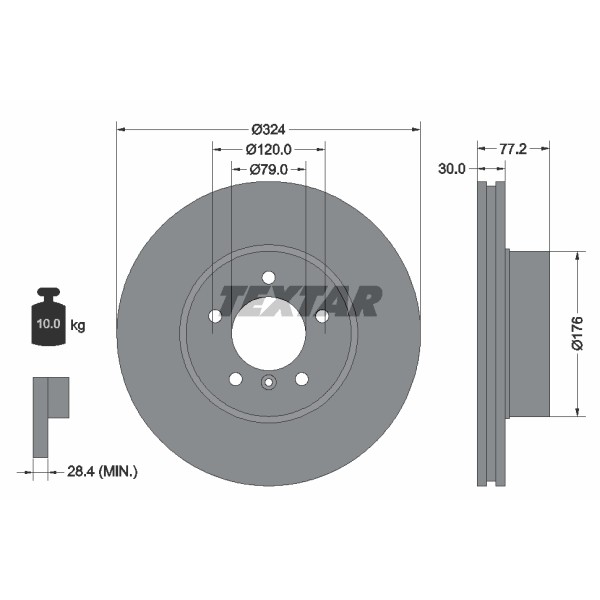 Слика на кочионен диск TEXTAR PRO+ 92122605 за BMW 5 Sedan E60 535 ix - 305 коњи бензин