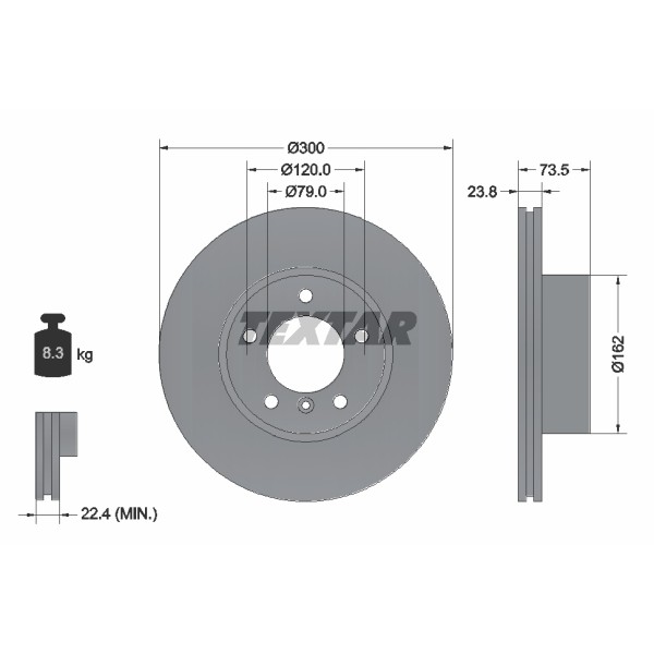 Слика на кочионен диск TEXTAR PRO+ 92137705 за BMW 3 Sedan E90 318 d - 122 коњи дизел