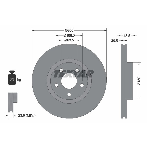 Слика на кочионен диск TEXTAR PRO+ 92141305 за Ford Focus 2 (da) 2.0 LPG - 145 коњи Бензин/Автогаз (LPG)