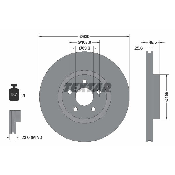 Слика на кочионен диск TEXTAR PRO+ 92149105 за Volvo C70 2 Convertible T5 - 230 коњи бензин