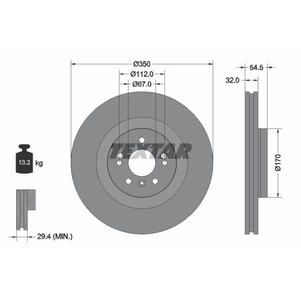 Слика на кочионен диск TEXTAR PRO+ 92150705 за Mercedes ML-class (w164) ML 320 CDI 4-matic (164.122) - 224 коњи дизел