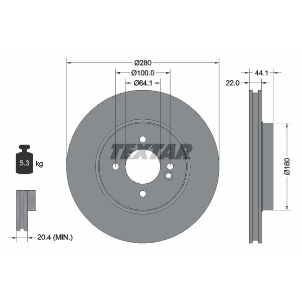 Слика на кочионен диск TEXTAR PRO+ 92157905 за Mini Clubvan (R55) Cooper D - 112 коњи дизел