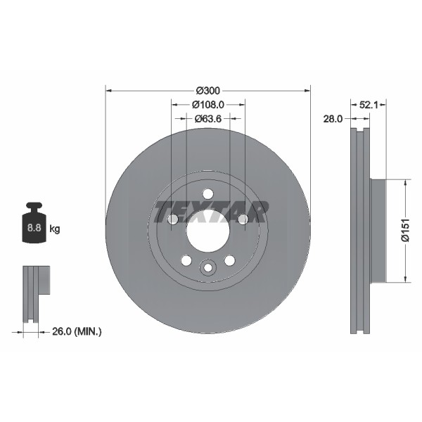 Слика на кочионен диск TEXTAR PRO+ 92159205 за Volvo V60 2.0 D4 - 190 коњи дизел