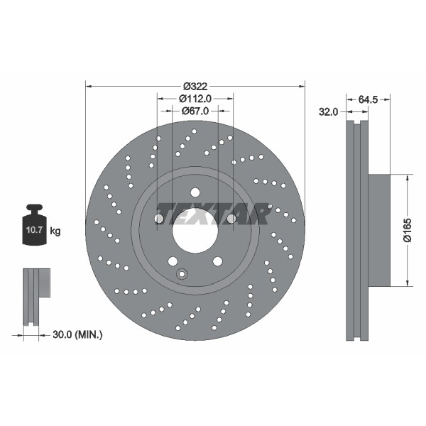 Слика на кочионен диск TEXTAR PRO+ 92163405 за Mercedes C-class Estate (s204) C 280 (204.254) - 231 коњи бензин