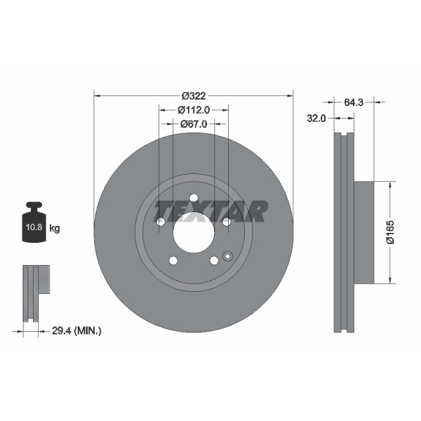 Слика на кочионен диск TEXTAR PRO+ 92163505 за Mercedes E-class Convertible (a207) E 250 (207.436) - 211 коњи бензин