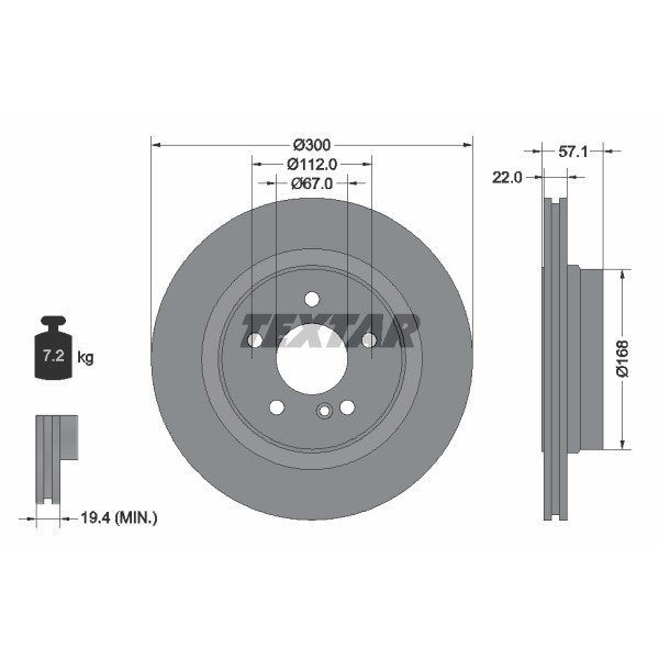 Слика на кочионен диск TEXTAR PRO+ 92163605 за Mercedes C-class Estate (s204) C 350 CDI - 224 коњи дизел