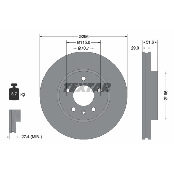 Слика на кочионен диск TEXTAR PRO+ 92165405 за CHEVROLET CAPTIVA C100,C140 3.0 4WD - 258 коњи бензин