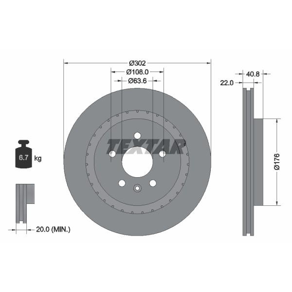 Слика на кочионен диск TEXTAR PRO+ 92168305 за Volvo V60 2.0 D4 - 190 коњи дизел