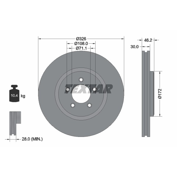 Слика на кочионен диск TEXTAR PRO+ 92173505 за Jaguar S-Type Saloon (CCX) 2.5 V6 - 200 коњи бензин