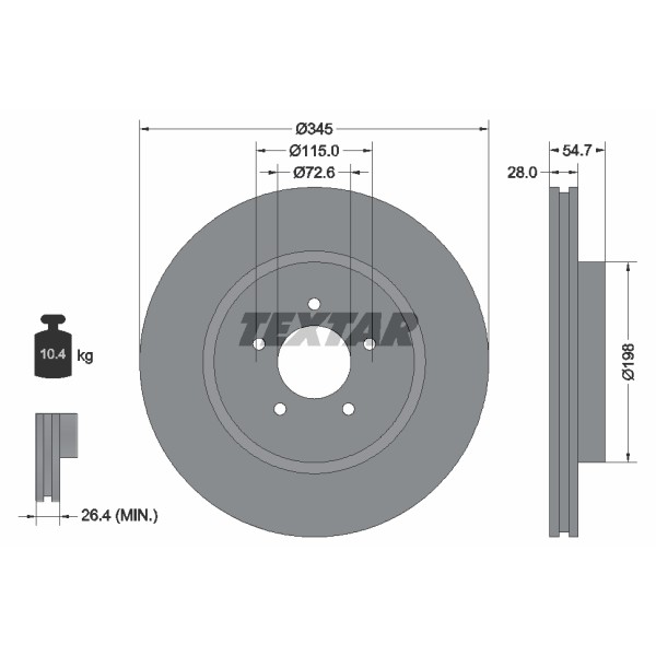 Слика на кочионен диск TEXTAR PRO+ 92177105 за CHRYSLER 300C 3.5 - 249 коњи бензин