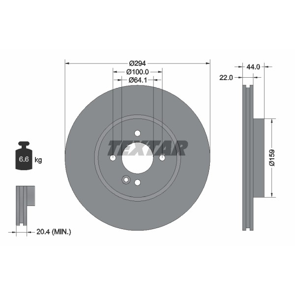 Слика на кочионен диск TEXTAR PRO+ 92183505 за Mini Convertible (R52) John Cooper Works - 210 коњи бензин