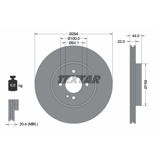 Слика на кочионен диск TEXTAR PRO+ 92183505 за Mini Convertible (R57) Cooper S - 184 коњи бензин