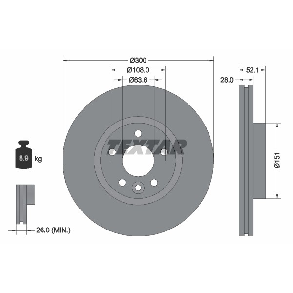 Слика на кочионен диск TEXTAR PRO+ 92196905 за Ford Mondeo 4 1.8 TDCi - 100 коњи дизел