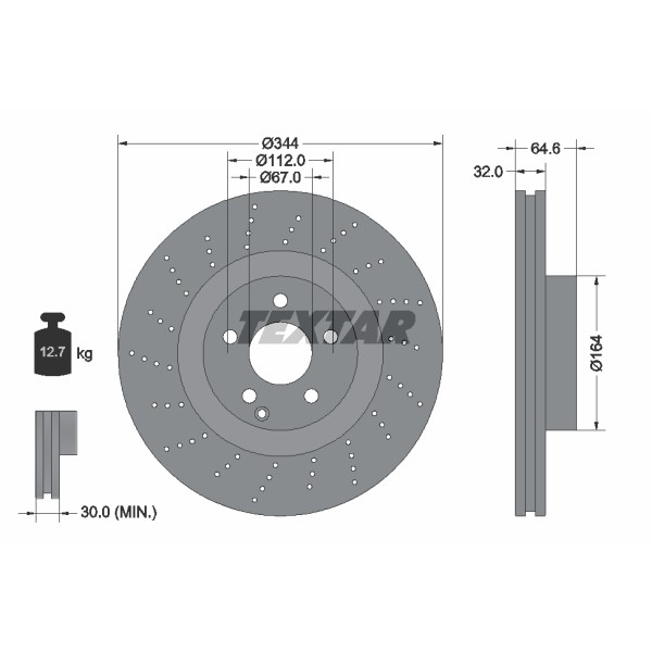 Слика на кочионен диск TEXTAR PRO+ 92224605 за Mercedes E-class Saloon (w212) E 400 4-matic (212.099) - 333 коњи бензин