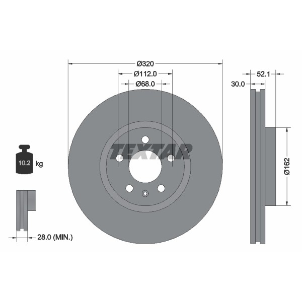 Слика на кочионен диск TEXTAR PRO+ 92229305 за Audi A5 Cabrio (8F7) 2.0 TFSI - 220 коњи бензин