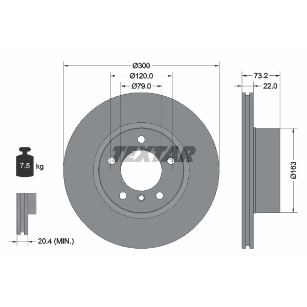 Слика на кочионен диск TEXTAR PRO+ 92238505 за BMW 3 Sedan F30 F35 F80 320 d - 163 коњи дизел