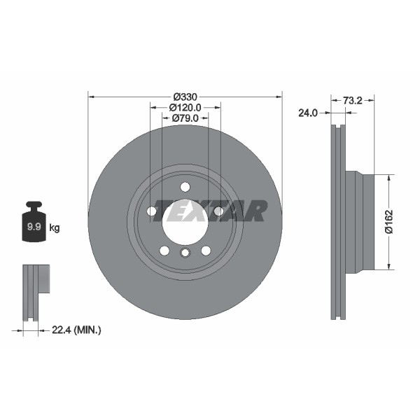 Слика на кочионен диск TEXTAR PRO+ 92242005 за BMW 3 Sedan F30 F35 F80 330 d - 258 коњи дизел