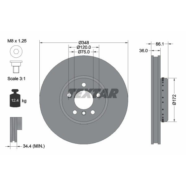 Слика на кочионен диск TEXTAR PRO+ 92253825 за BMW 6 Coupe F13 640 d - 313 коњи дизел