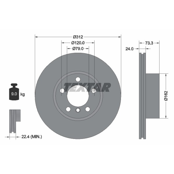 Слика на кочионен диск TEXTAR PRO+ 92261805 за BMW 3 Sedan F30 F35 F80 320 d - 200 коњи дизел