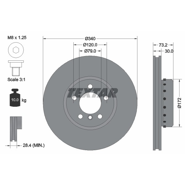 Слика на кочионен диск TEXTAR PRO+ 92264925 за BMW 1 F21 116 d - 116 коњи дизел