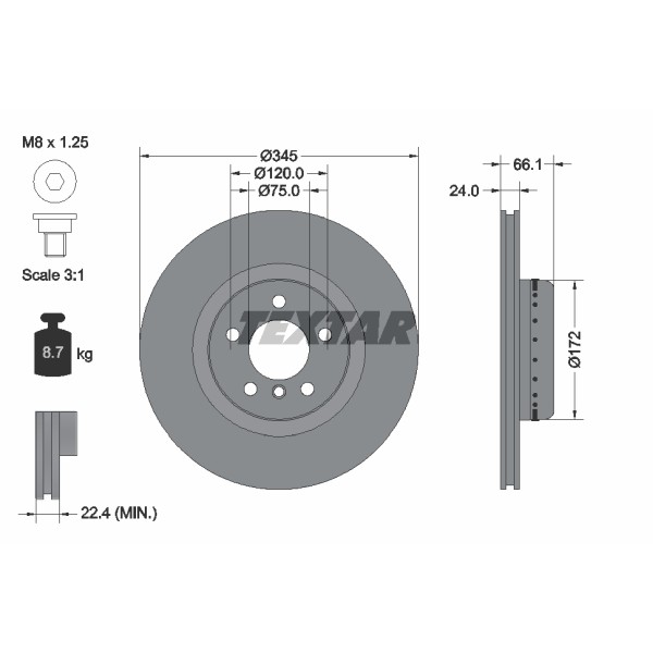 Слика на кочионен диск TEXTAR PRO+ 92265125 за BMW 3 Sedan F30 F35 F80 320 d - 163 коњи дизел