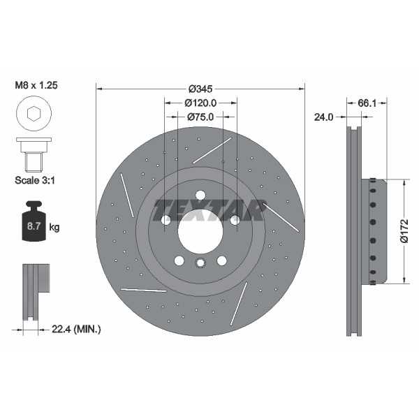 Слика на кочионен диск TEXTAR PRO+ 92265225 за BMW 1 F21 116 d - 116 коњи дизел