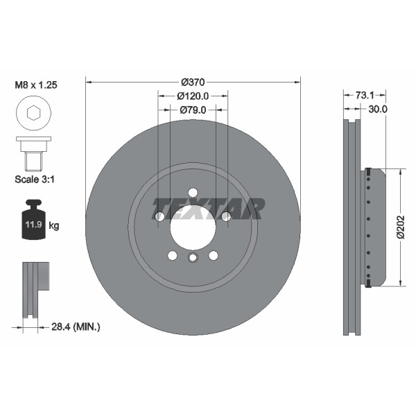 Слика на кочионен диск TEXTAR PRO+ 92265325 за BMW 4 Coupe F32 F82 430 d - 258 коњи дизел