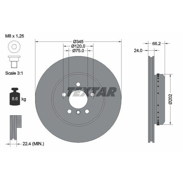 Слика на кочионен диск TEXTAR PRO+ 92265625 за BMW 3 Sedan F30 F35 F80 330 d - 258 коњи дизел