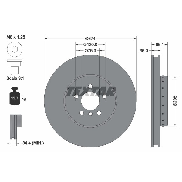 Слика на кочионен диск TEXTAR PRO+ 92266025 за BMW 7 Series F 750 i - 449 коњи бензин