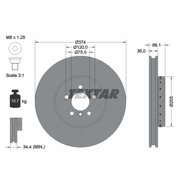 Слика на кочионен диск TEXTAR PRO+ 92266125 за BMW 7 Series F 750 i xDrive - 449 коњи бензин