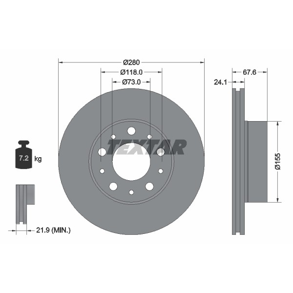 Слика на кочионен диск TEXTAR PRO+ 92275105 за Citroen Jumper BOX 244 2.2 HDi - 101 коњи дизел