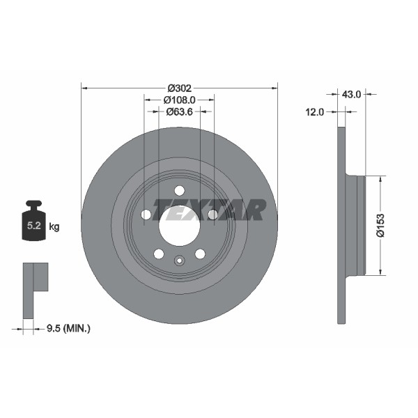 Слика на кочионен диск TEXTAR PRO+ 92295105 за Volvo S90 II Saloon 2.0 D3 - 150 коњи дизел