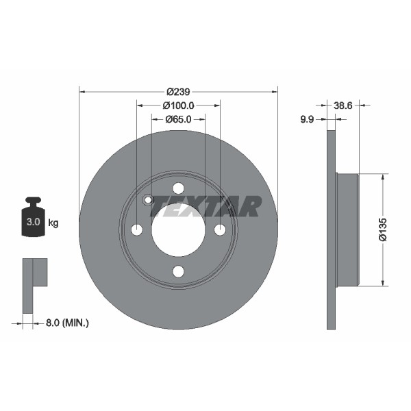 Слика на кочионен диск TEXTAR PRO 92009303 за VW Polo 2 (86c,80) 0.9 - 39 коњи бензин