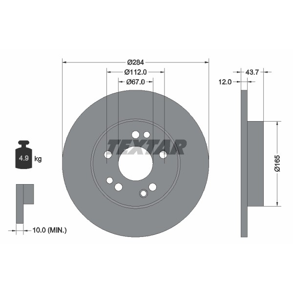 Слика на кочионен диск TEXTAR PRO 92031803 за Mercedes S-class Saloon (w124) 200 D (124.120) - 72 коњи дизел