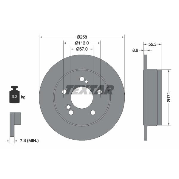 Слика на кочионен диск TEXTAR PRO 92032003 за Mercedes 190 (w201) Turbo-D 2.5 (201.128) - 122 коњи дизел