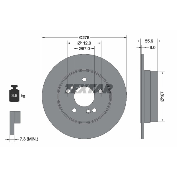 Слика на кочионен диск TEXTAR PRO 92032703 за Mercedes C-class Sports Coupe (CL203) C 200 Kompressor (203.742) - 163 коњи бензин