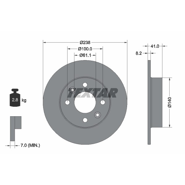 Слика на кочионен диск TEXTAR PRO 92036003 за Renault Extra Van 1.0 - 37 коњи бензин