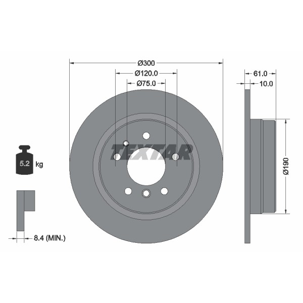 Слика на кочионен диск TEXTAR PRO 92042303 за BMW 5 Touring E34 525 i - 192 коњи бензин