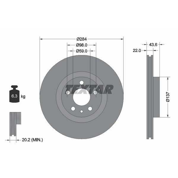 Слика на кочионен диск TEXTAR PRO 92046803 за Fiat Doblo 152 1.3 D Multijet - 95 коњи дизел