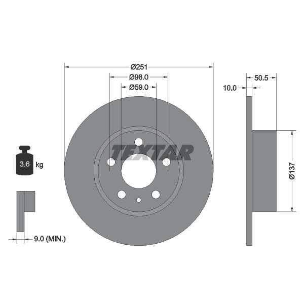 Слика на кочионен диск TEXTAR PRO 92046903 за Alfa Romeo 147 (937) Hatchback 1.9 JTD 16V - 126 коњи дизел