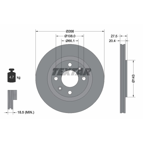 Слика на кочионен диск TEXTAR PRO 92048103 за Citroen Xantia Estate X1 1.8 i - 90 коњи бензин