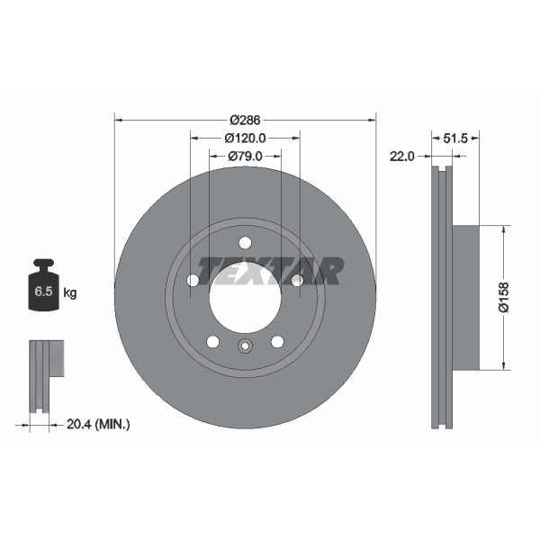 Слика на кочионен диск TEXTAR PRO 92055603 за BMW 3 Sedan E46 320 d - 129 коњи дизел