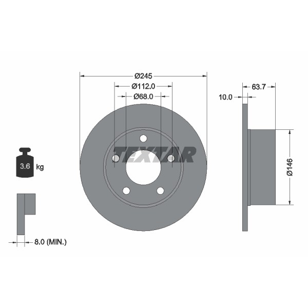 Слика на кочионен диск TEXTAR PRO 92057503 за Audi 100 Avant (4A, C4) 2.8 E quattro - 174 коњи бензин