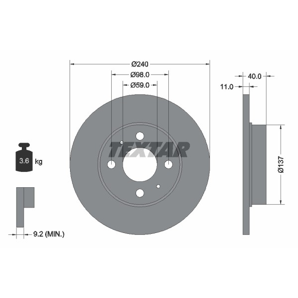 Слика на кочионен диск TEXTAR PRO 92061103 за Lancia Dedra SW (835) 1.6 (835EB) - 90 коњи бензин