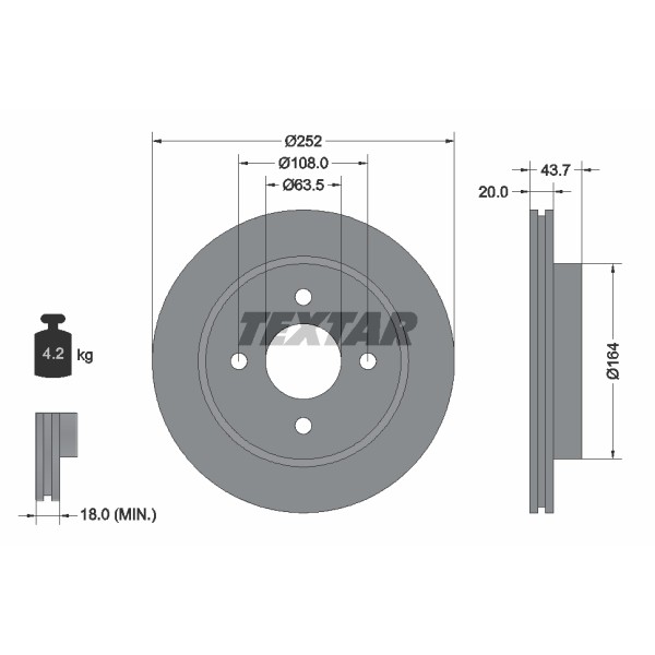 Слика на кочионен диск TEXTAR PRO 92063603 за Ford Mondeo 1 Estate (BNP) 2.0 i 16V 4x4 - 136 коњи бензин