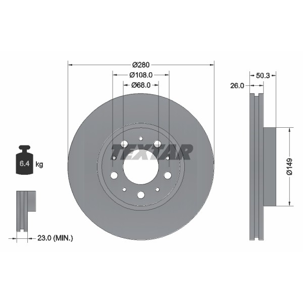 Слика на кочионен диск TEXTAR PRO 92066703 за Volvo S70 Saloon (P80) 2.0 - 126 коњи бензин